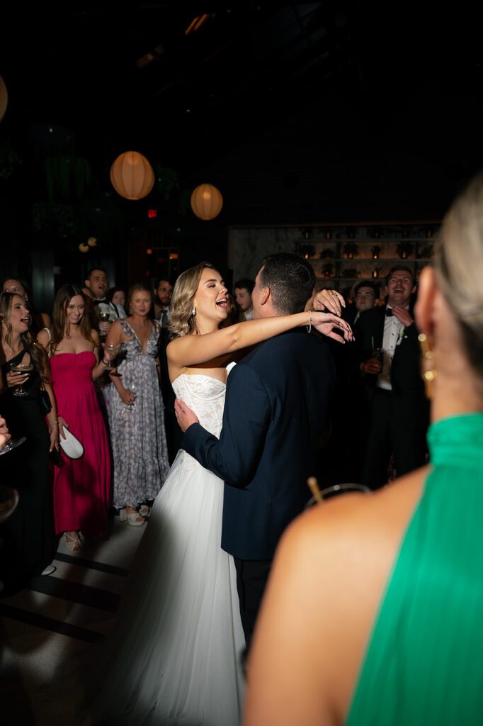 Bride and groom dancing