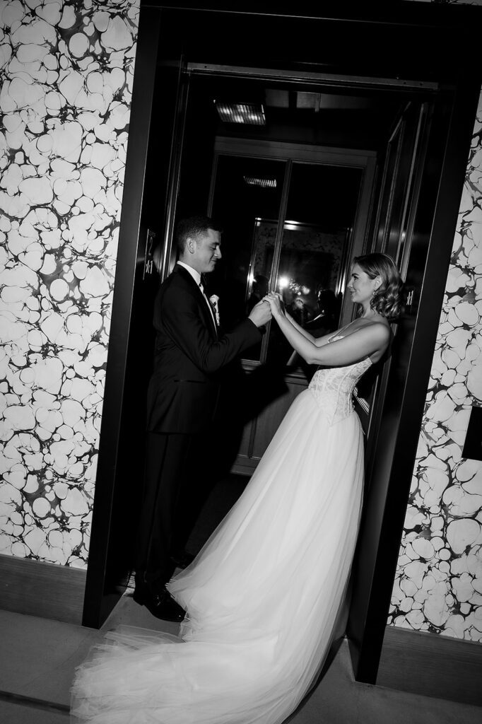 Bride and grooms Shinola Hotel wedding portraits