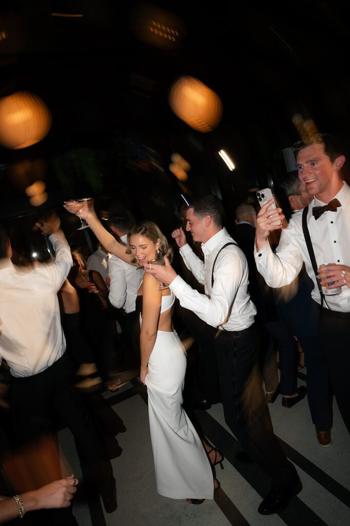 Bride and groom dancing during their wedding reception