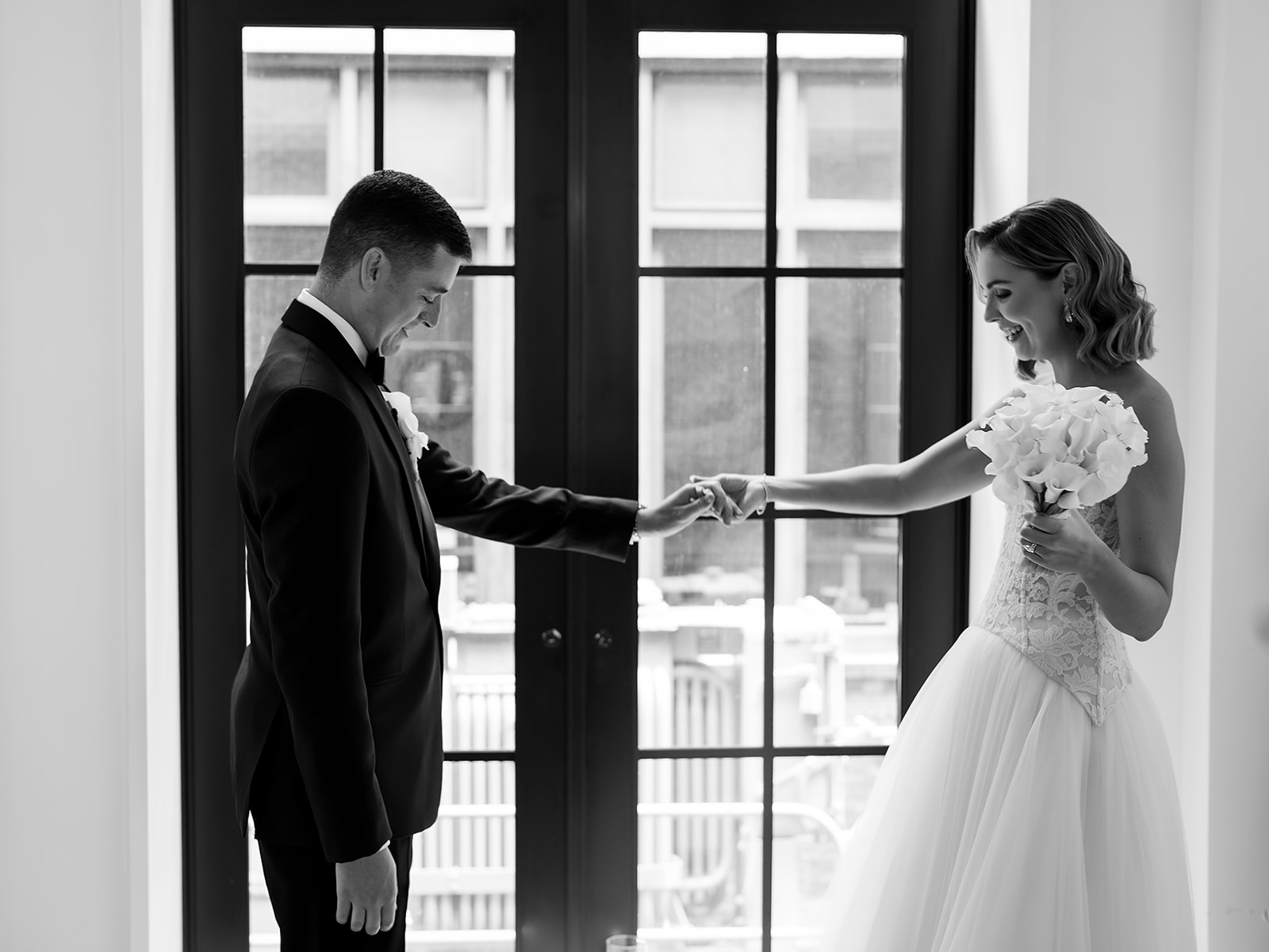 Bride and groom sharing a first look