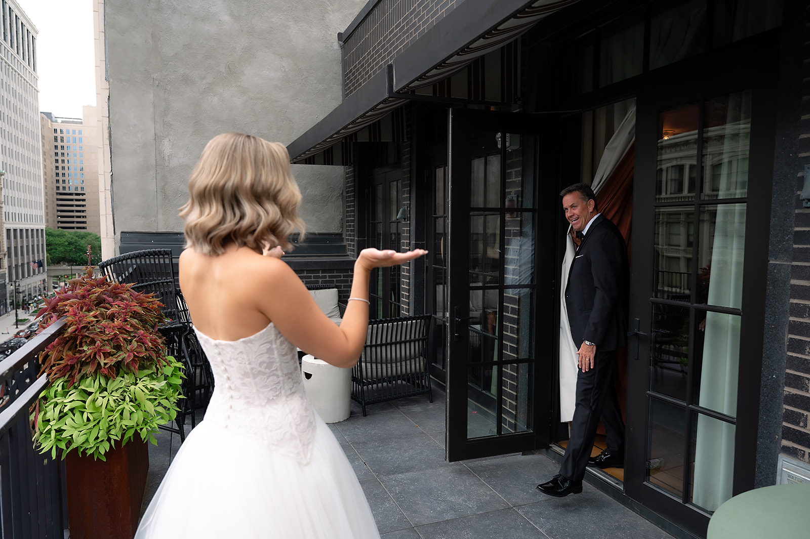 Bride sharing a first look with her father