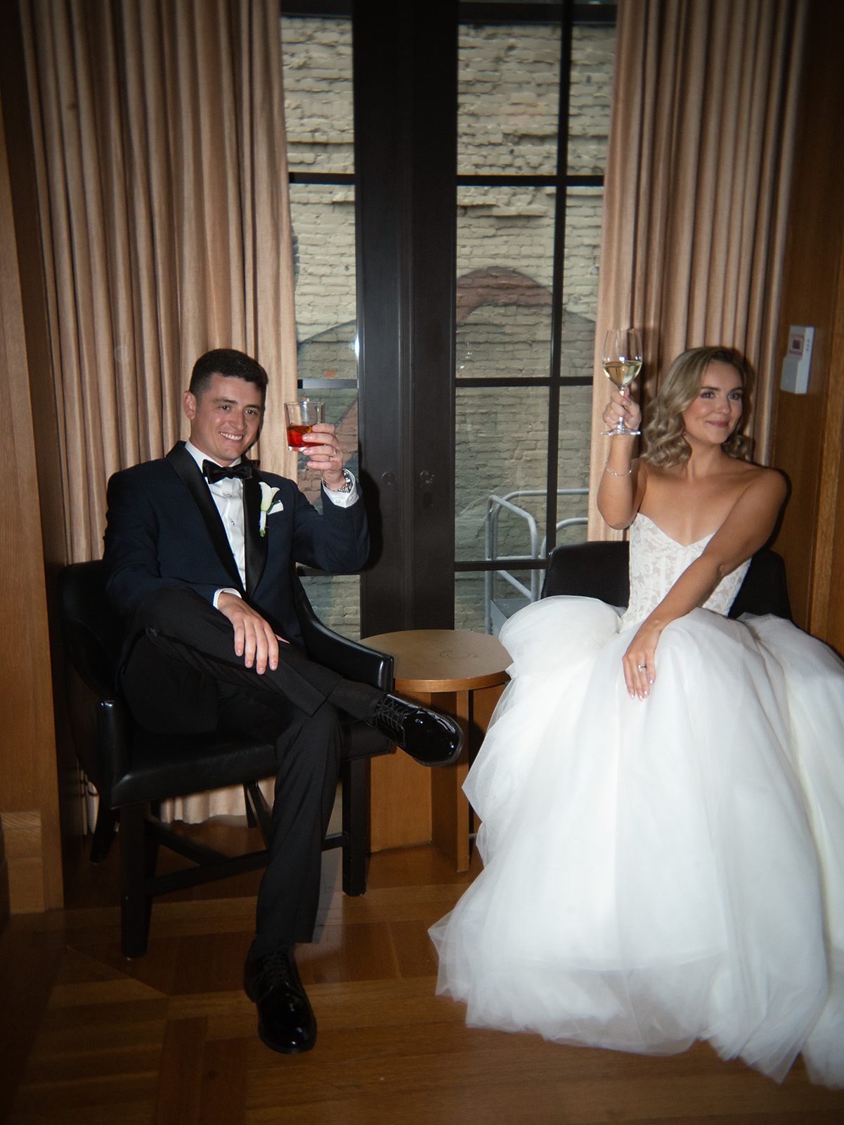 Bride and groom during their Shinola Hotel cocktail hour