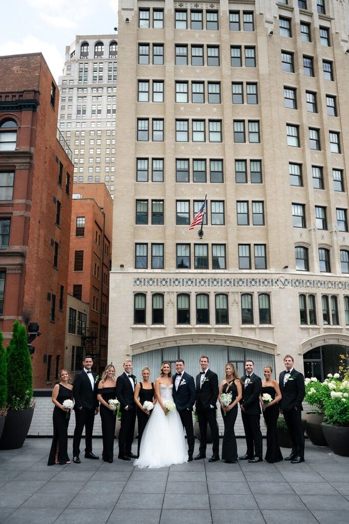 Rooftop wedding party portraits from a Shinola Hotel wedding in Detroit, Michigan