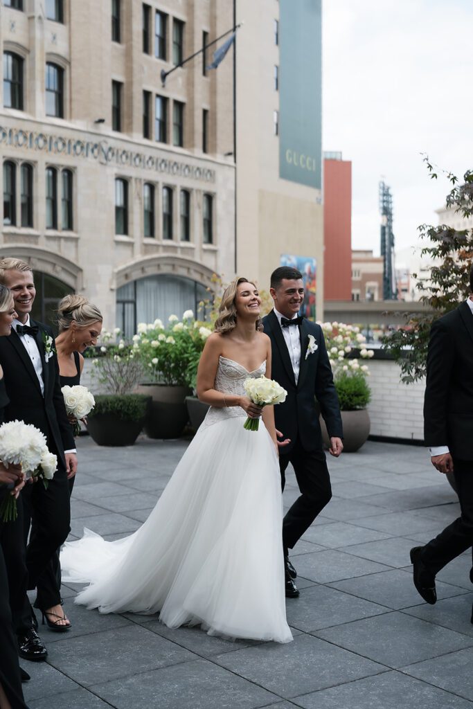Rooftop wedding party portraits from a Shinola Hotel wedding in Detroit, Michigan