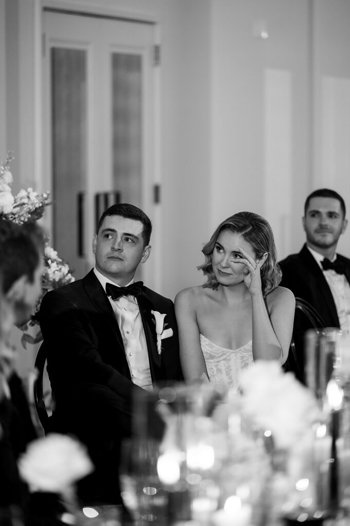 Bride and groom getting emotional during speeches