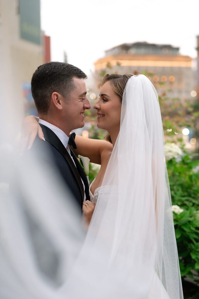 Rooftop bride and groom portraits from a Shinola Hotel wedding in Detroit. Michigan