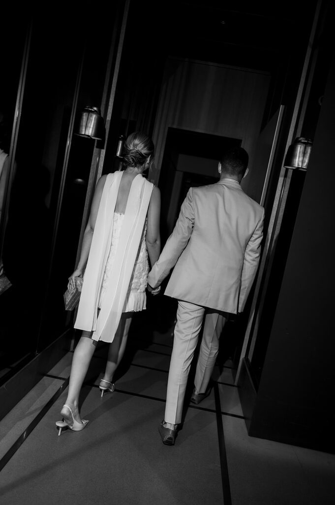 Flash bride and groom portraits from their welcome wedding party at Shinola Hotel in Detroit, Michigan