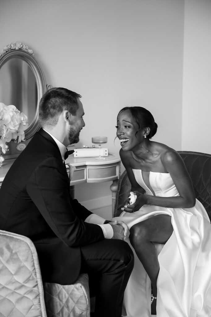 Bride and groom having a moment together before their ceremony