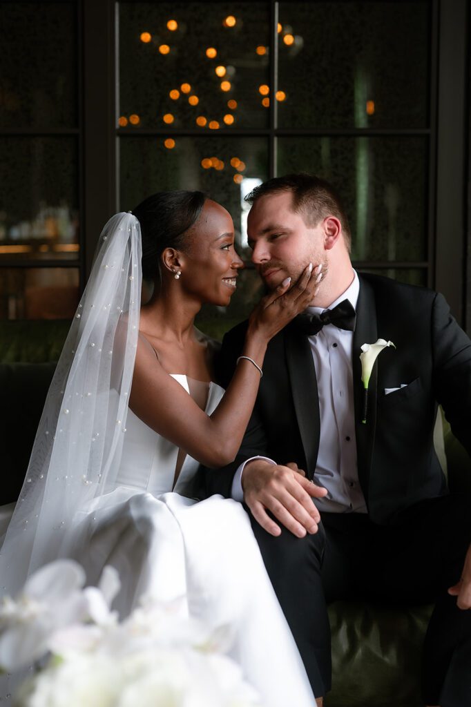 Bride and grooms Book Tower wedding portraits in Detroit, Michigan