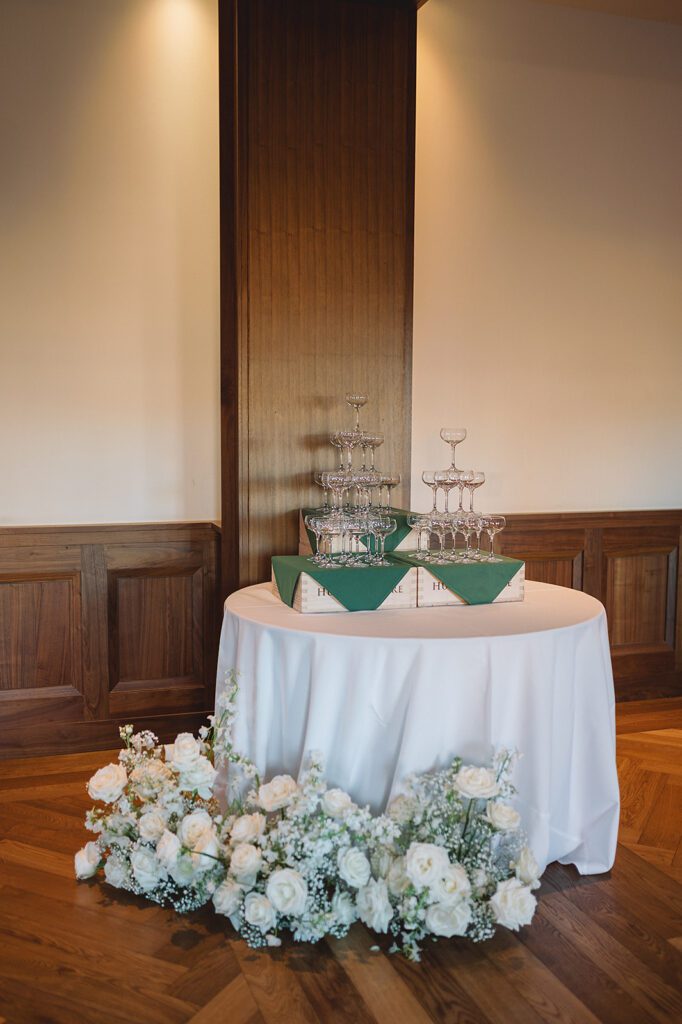 Elegant champagne tower from a Detroit wedding reception