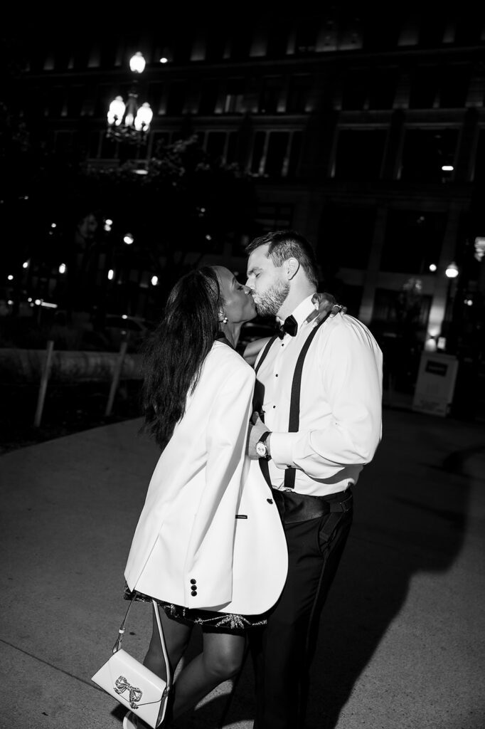 Flash end of the night bride and grooms portraits from a Detroit Book Tower wedding