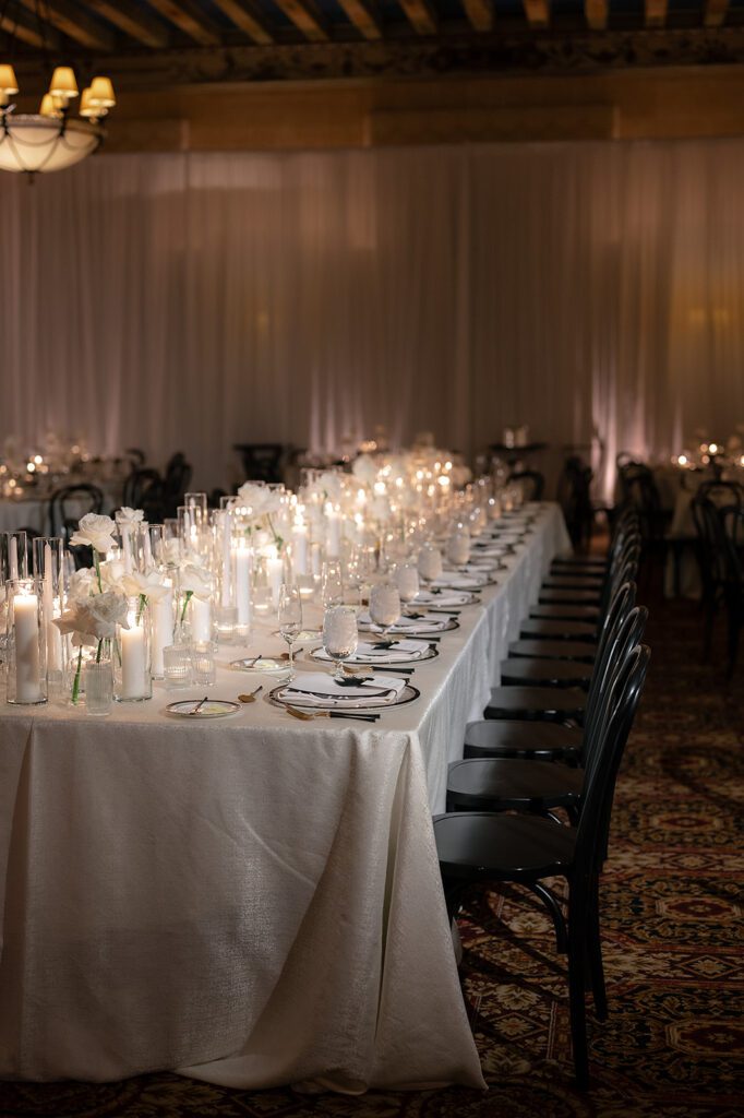 An indoor Detroit Athletic Club wedding reception in The Ballroom