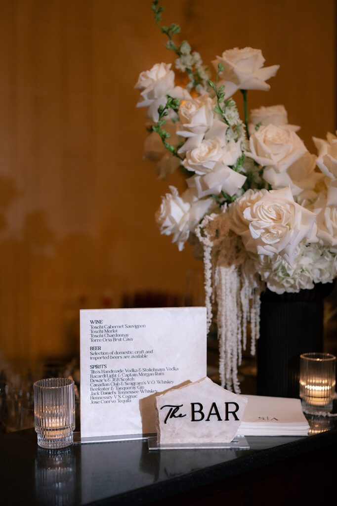 Detroit Athletic Club wedding reception bar setup