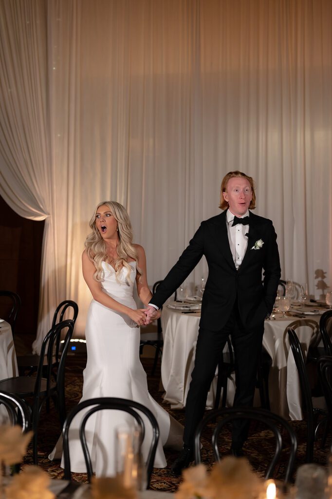 Bride and grooms wedding reception room reveal at Detroit Athletic Club