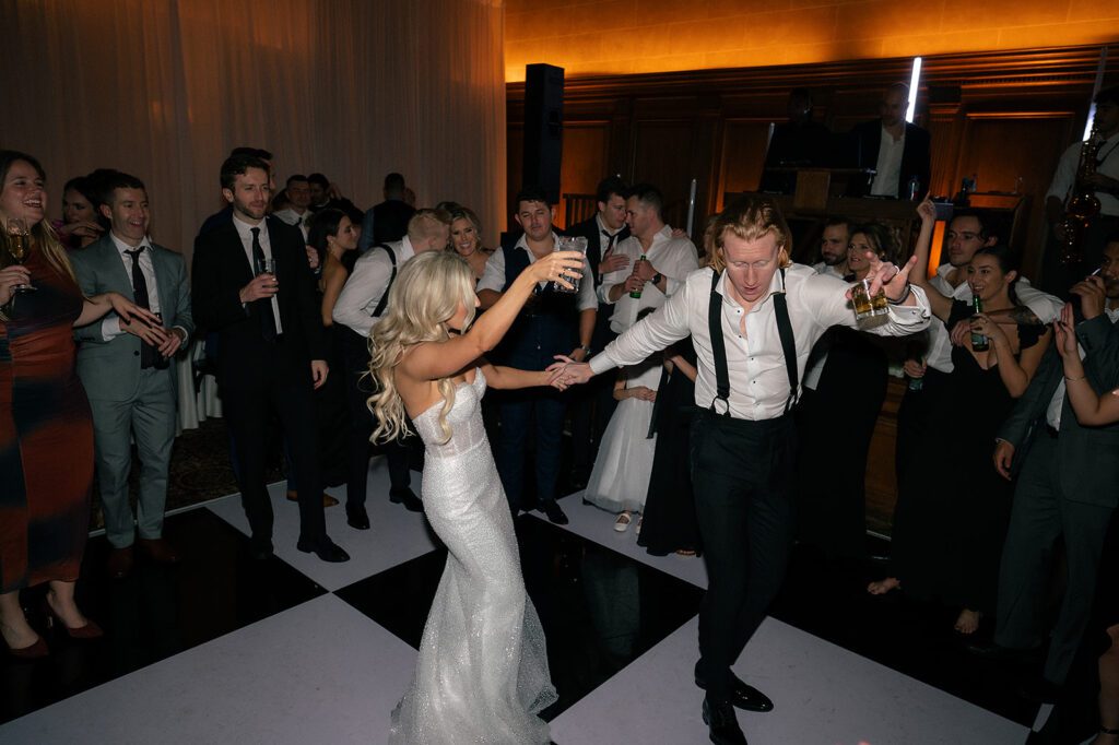 Bride and groom dancing during the reception