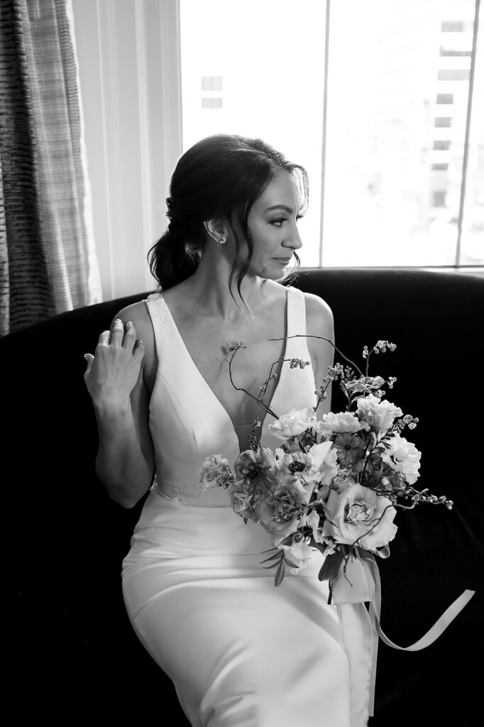 Indoor bridal portraits at Amway Grand Plaza in Grand Rapids, Michigan