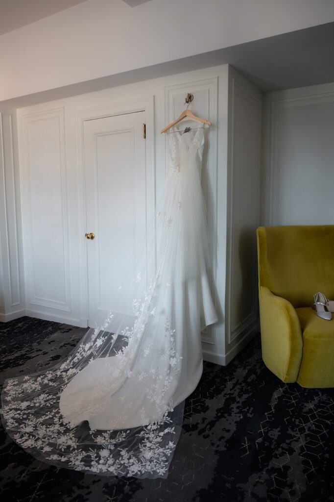 Brides dress hanging