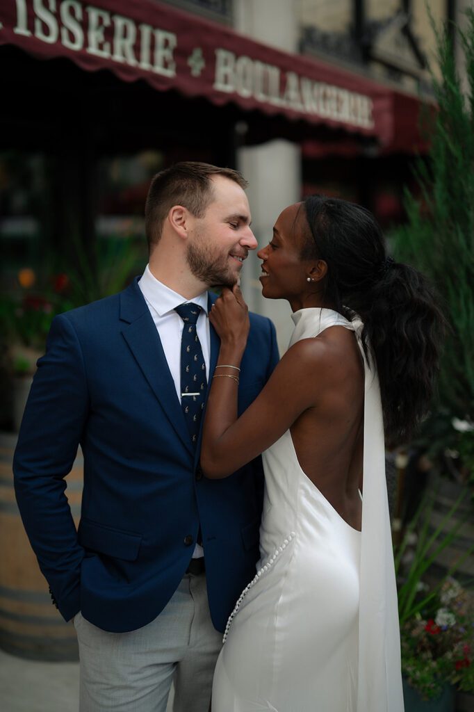 Outdoor bride and grooms portraits from their rehearsal dinner at Le Suprême