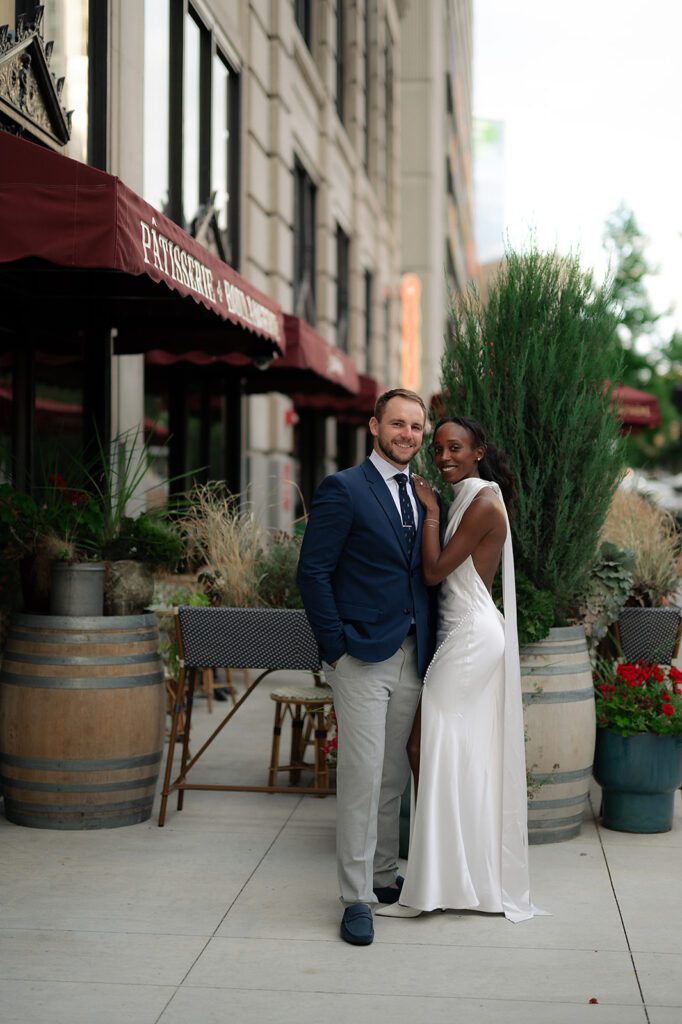 Outdoor bride and grooms portraits from their rehearsal dinner at Le Suprême