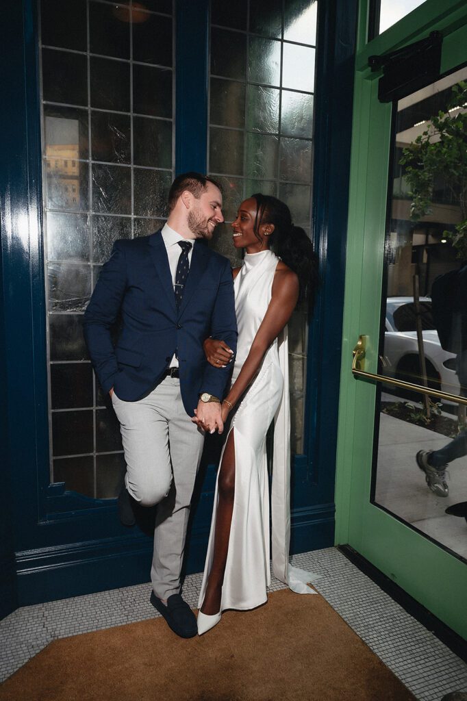Flash wedding rehearsal portraits in Detroit