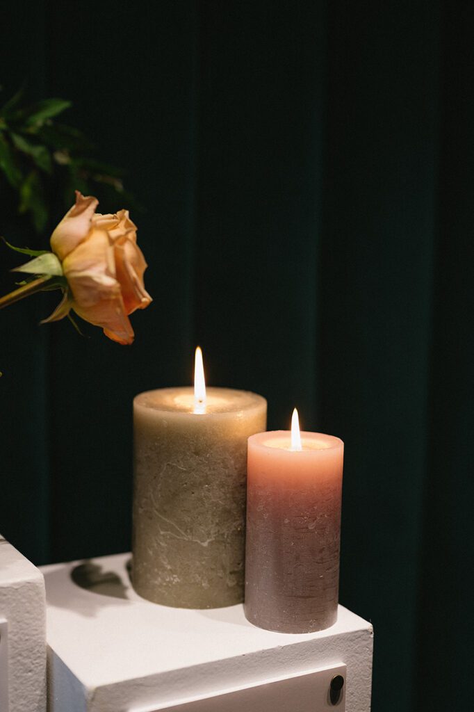 Romantic wedding reception candle decor