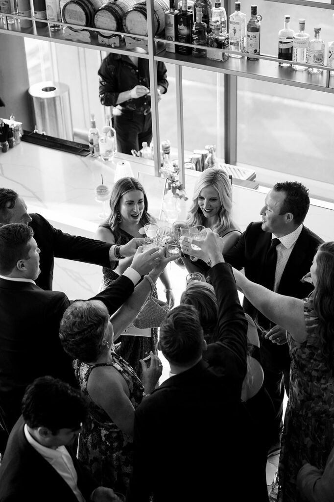 Guests toasting drinks during a cocktail hour