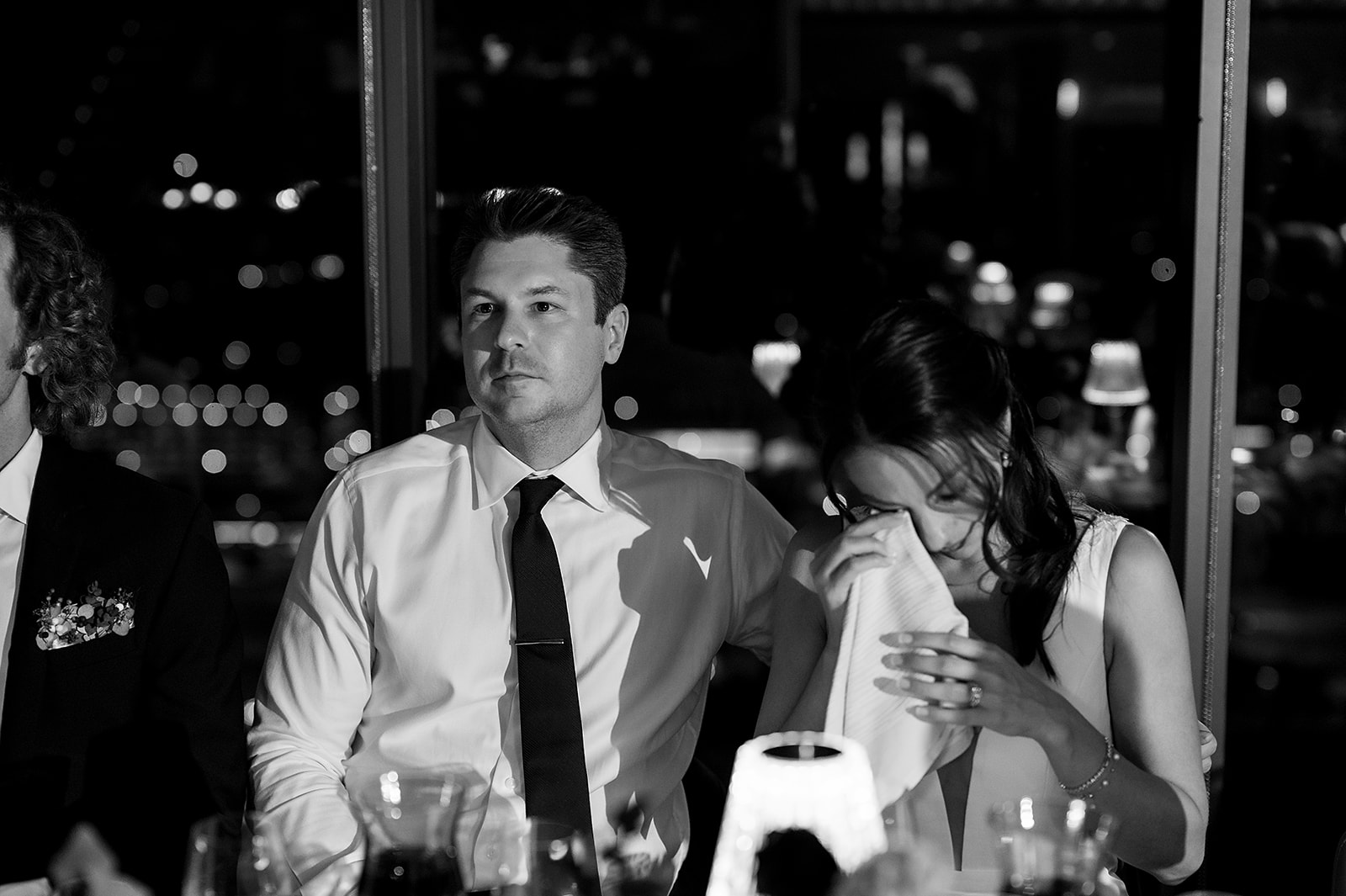 Bride getting emotional during wedding reception speeches