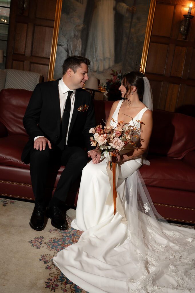 Indoor bride and grooms portraits from their Amway Grand Plaza wedding in Grand Rapids, Michigan