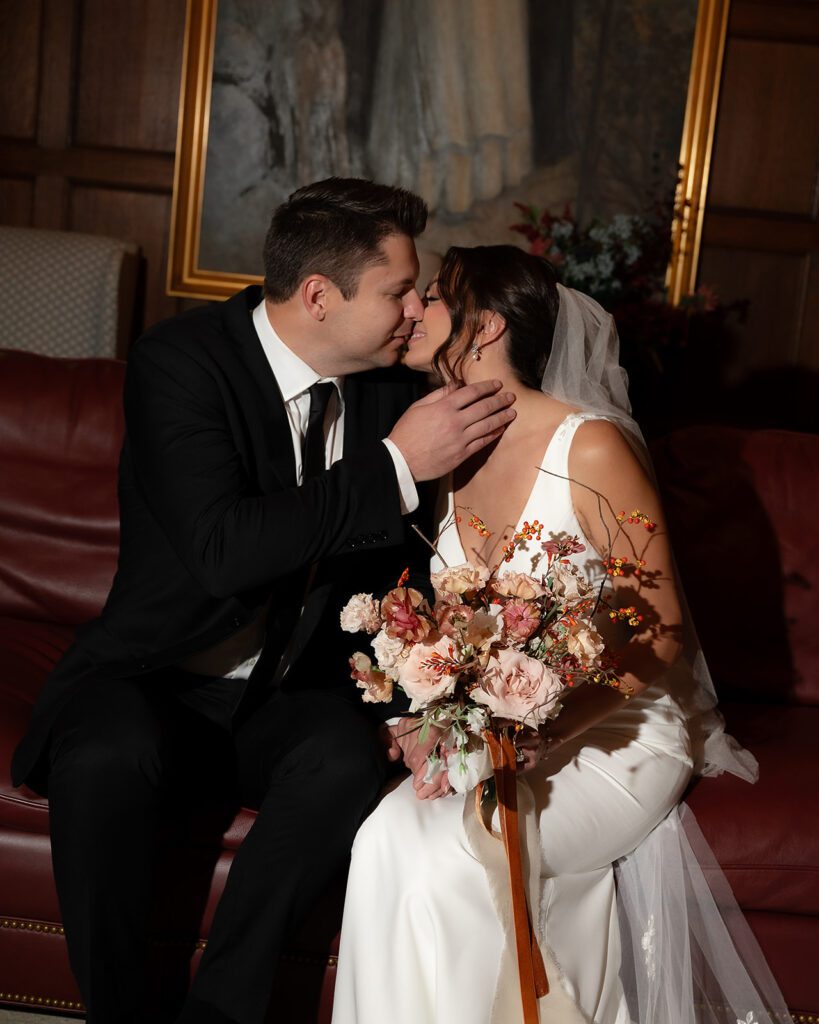 Indoor bride and grooms portraits from their Amway Grand Plaza wedding in Grand Rapids, Michigan