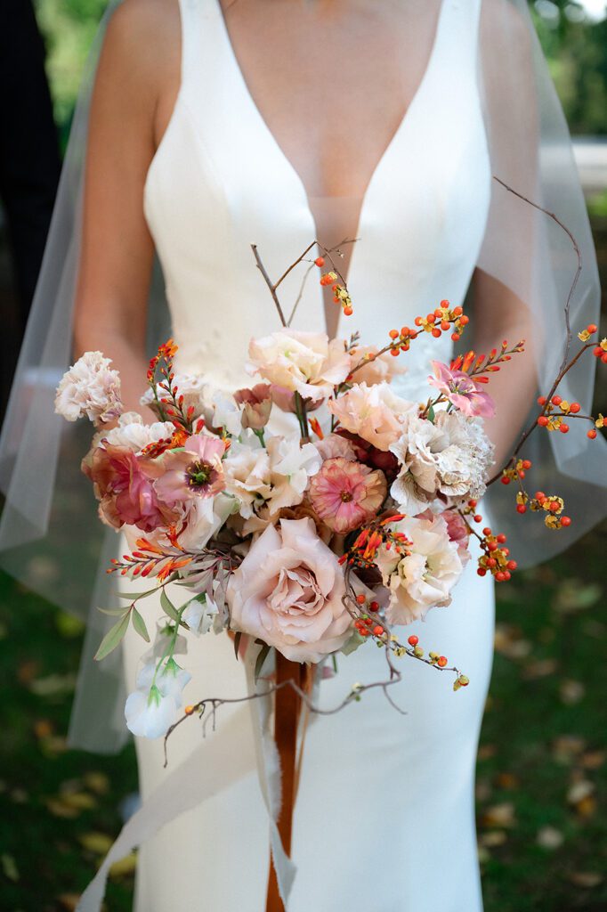Romantic and rich fall wedding bouquet by Rhiannon Bosse