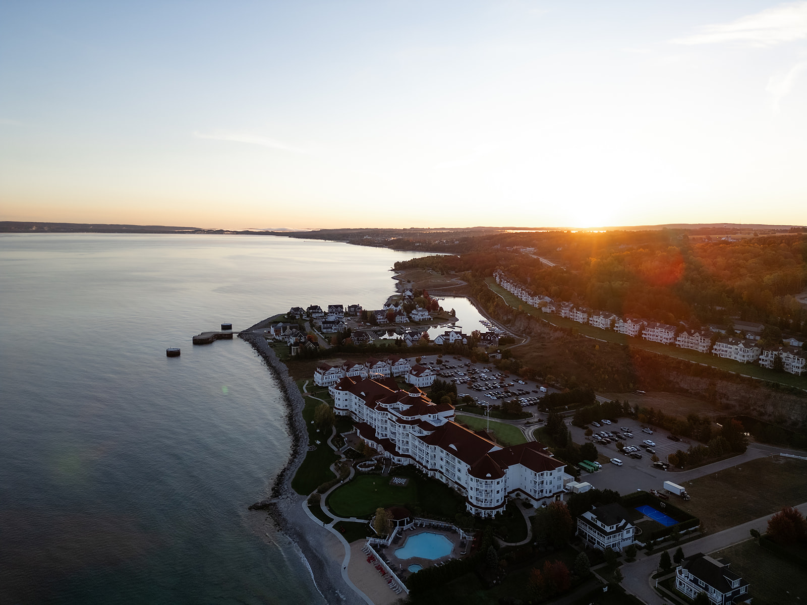 Sunrise at Bay Harbor Yacht Clun and Little Traverse Bay in Northern Michigan