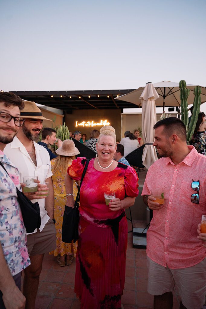 Guests mingling during a San Miguel de Allende wedding welcome party at Bekeb