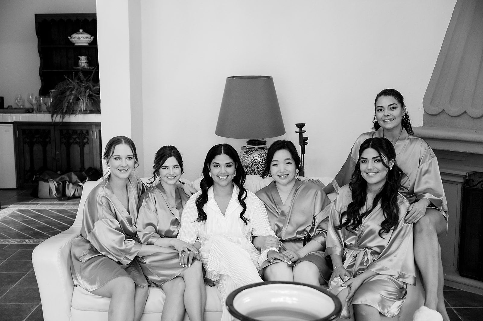 Bride standing with her mother and bridesmaids before ceremony at Hacienda San Luis Gonzaga