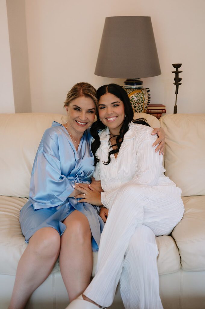 Bride sitting with her mother as she gets ready for her San Miguel de Allende Wedding at Hacienda San Luis Gonzaga