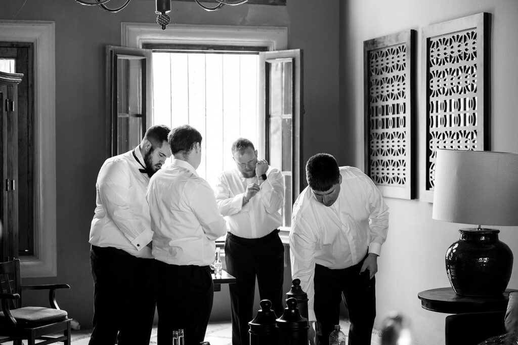 Groomsmen getting ready for a San Miguel de Allende wedding at Hacienda San Luis Gonzaga