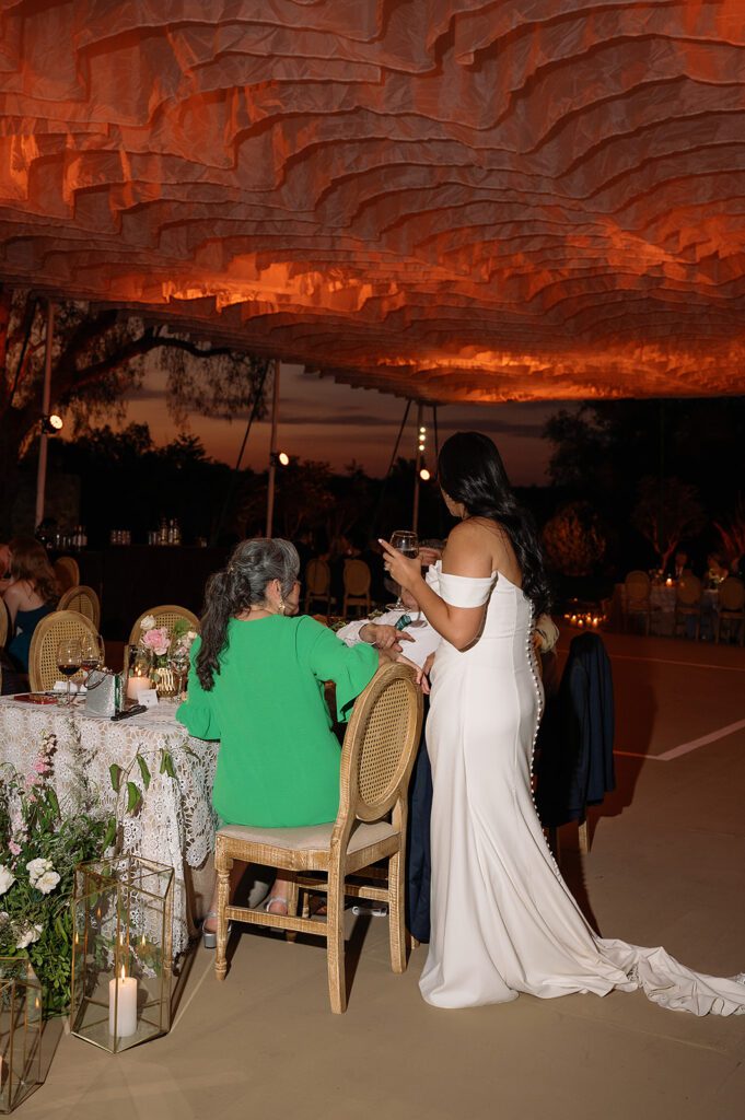 Bride mingling with guests