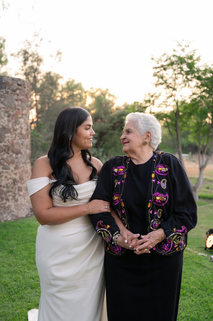 Bride posing with her grandmother