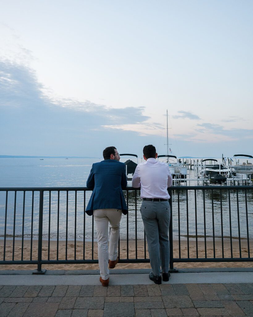 Guests enjoying the water views at Delamar in Traverse City, Michigan.