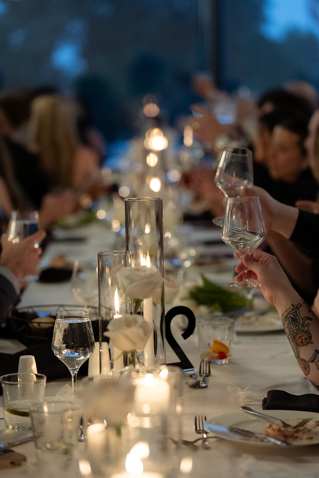 Candid photo from a Grosse Pointe War Memorial wedding reception in The Ballroom.