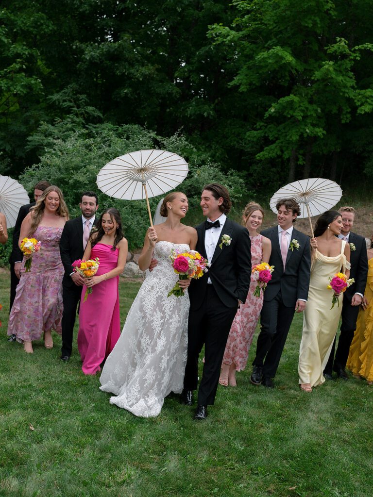 Outdoor Noverr Farms wedding party photos in Traverse City, Michigan.