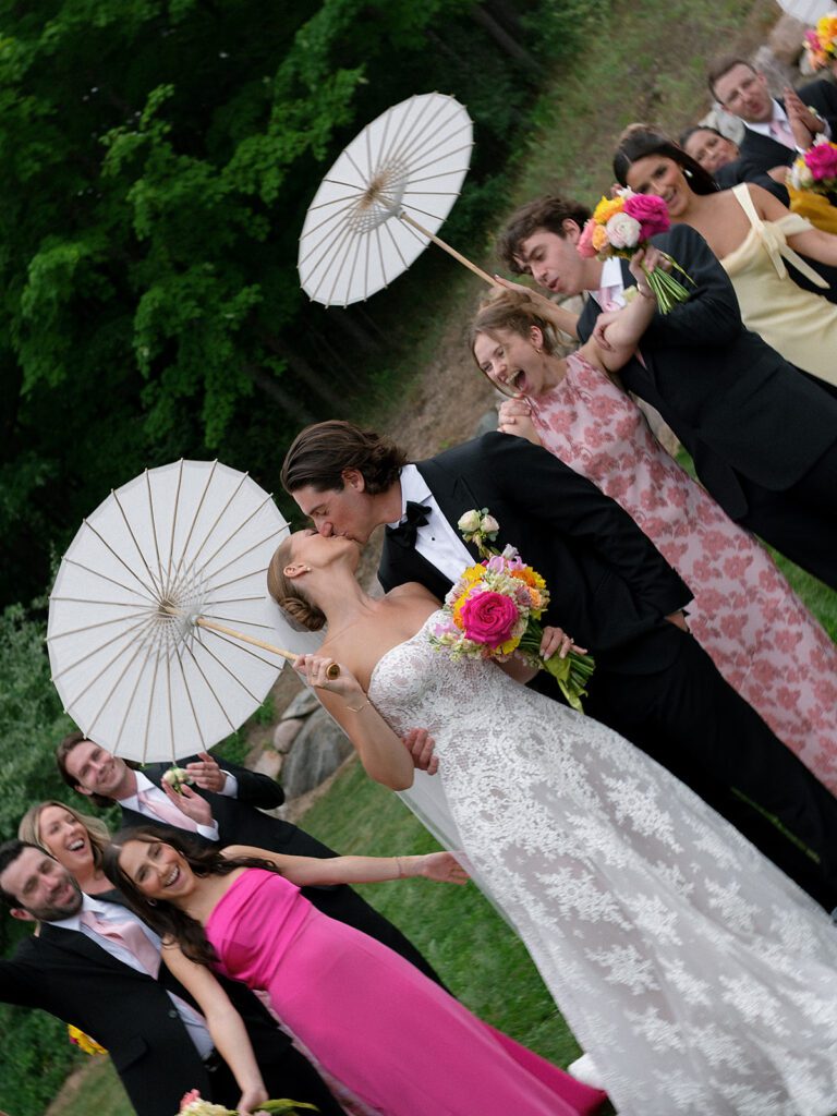 Outdoor Noverr Farms wedding party photos in Traverse City, Michigan.